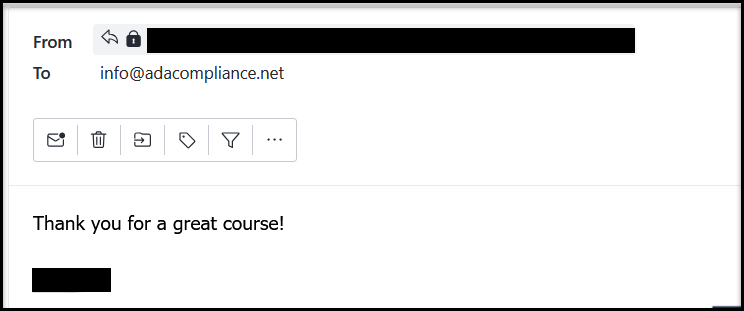 Email Message: Thank You for a great course!